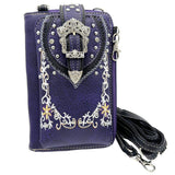 Crown Buckle Western Embroidered Floral Phone Wallet: Turquoise
