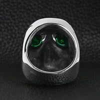 Stainless Steel Green CZ Eyed Cracked Skull Ring