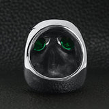 Stainless Steel Green CZ Eyed Cracked Skull Ring