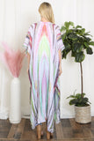 Women's Grain Line Multicolor Print Open Front Long Kimono