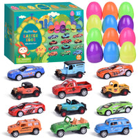 12 PCs Easter Eggs Prefilled with Die-cast Cars Toy Vehicles