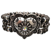 Silver Western Heart Navajo Bead Stretch Bracelet