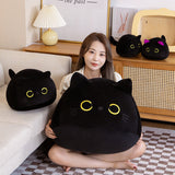 Cute Black Cat Plush Toy Round Kitten Throw Pillow Soft Stuffed Animal Doll For Kids Birthday Gift Home Decor