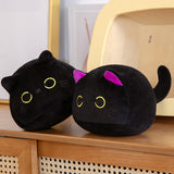 Cute Black Cat Plush Toy Round Kitten Throw Pillow Soft Stuffed Animal Doll For Kids Birthday Gift Home Decor