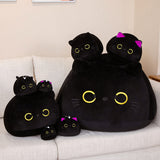 Cute Black Cat Plush Toy Round Kitten Throw Pillow Soft Stuffed Animal Doll For Kids Birthday Gift Home Decor