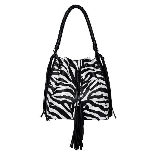 Montana West Wrangler Zebra Print Drawstring Hobo Bag