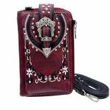 Crown Buckle Western Embroidered Floral Phone Wallet: Turquoise