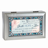 May God Bless You Petite Silver Tone Jeweled Music Box