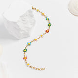 18K Gold PVD Multi Colored Floral Chain Bracelet