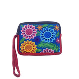 Floral Embroidered Coin Purse Wristlet Strap Zipper Bag