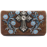 Cross Flower Blossom Brown Western Wallet