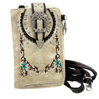 Crown Buckle Weste Beige Embroidered Floral Phone Wallet