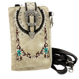 Crown Buckle Western Embroidered Floral Phone Wallet: Turquoise