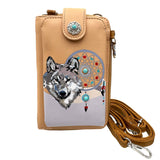 Wolf Tribal Dream Catcher Crossbody Western Phone Wallet: Red