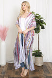 Women's Grain Line Multicolor Print Open Front Long Kimono