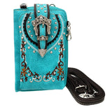 Crown Buckle Western Embroidered Floral Phone Wallet: Turquoise