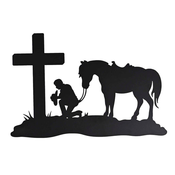 Wall Hanging Metal Cowboy At The Cross