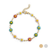 18K Gold PVD Multi Colored Floral Chain Bracelet