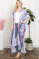 Women's Grain Line Multicolor Print Open Front Long Kimono