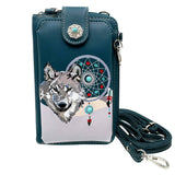 Wolf Tribal Dream Catcher Crossbody Western Phone Wallet: Red