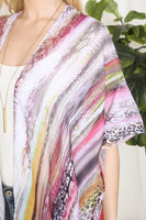 Women's Grain Line Multicolor Print Open Front Long Kimono