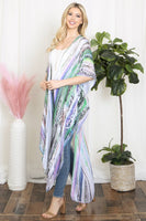 Women's Grain Line Multicolor Print Open Front Long Kimono
