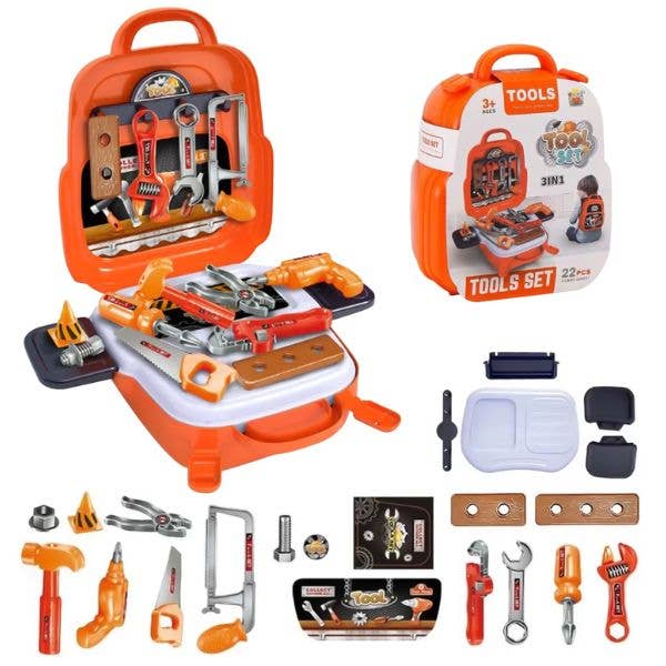The Tool Set Orange- 3n1 Backpack 22PC Tool Set Toys - 9"x7"