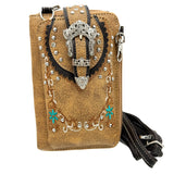 Crown Buckle Western Embroidered Floral Phone Wallet: Turquoise