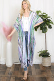 Women's Grain Line Multicolor Print Open Front Long Kimono
