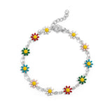 18K Gold PVD Multi Colored Floral Chain Bracelet
