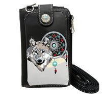 Wolf Tribal Dream Catcher Black Crossbody Western Phone Wallet