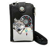 Wolf Tribal Dream Catcher Crossbody Western Phone Wallet: Red