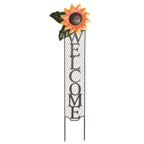 Metal 44" Welcome Sunflower Yard-stake