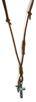 Aadi Double Cross on Brown Leather Men's Necklace