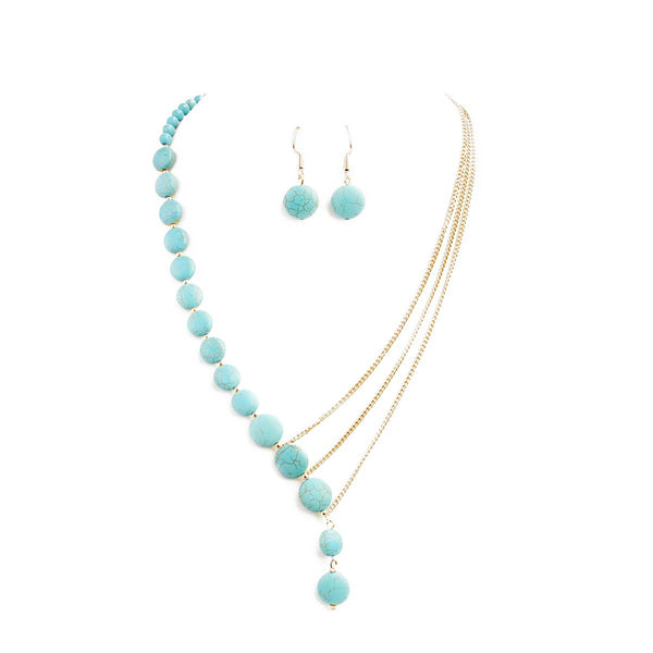 SILVER TURQUOISE SPLIT NECKLACE AND EARRING SET