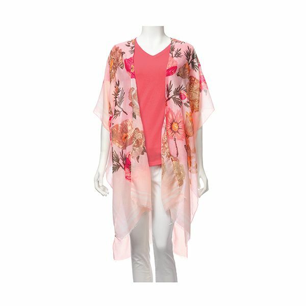 Floral Kimono with Metallic Accents - Pink