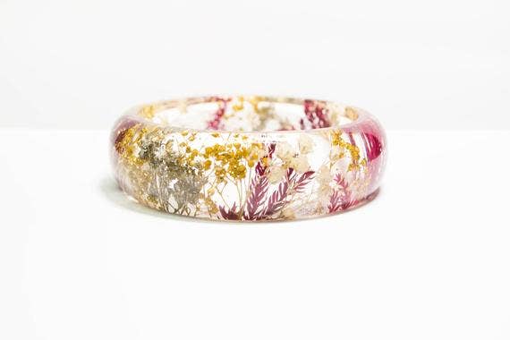 Red Pine and Gold Real Flower Bracelet