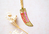 Real Pressed Flowers in Resin Brass Tribal Horn Necklace
