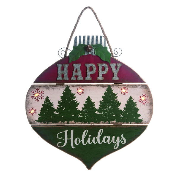Light Up  Happy Holidays Wood  Ornament Wall Decor