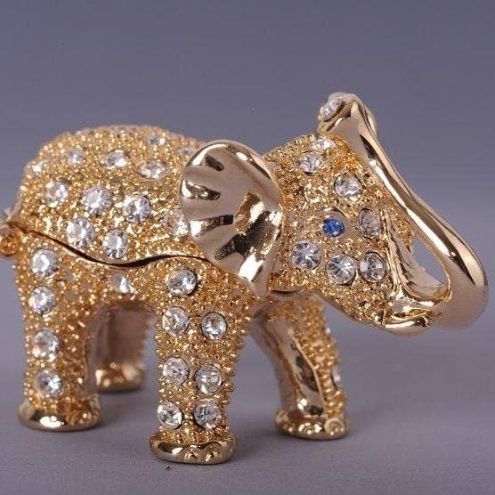 Golden Elephant With Crystals Trinket Box