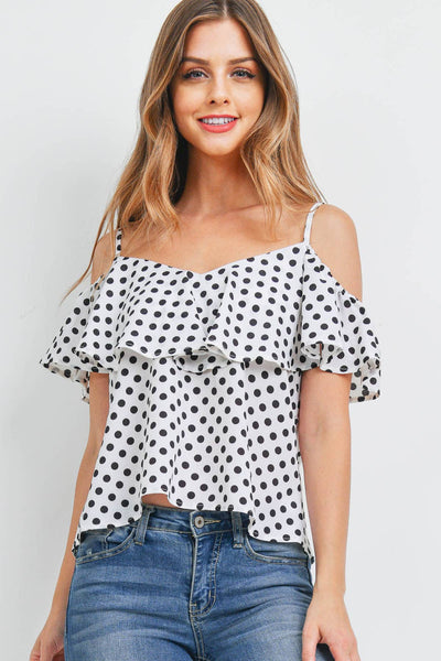 Ivory with black dots off shoulder blouse