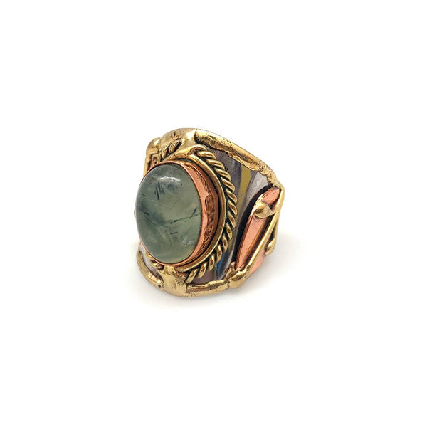 Mixed Metal and Moss Agate Stone Ring