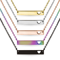 Cutout Heart Bar Polished Stainless Steel Necklace: Rose