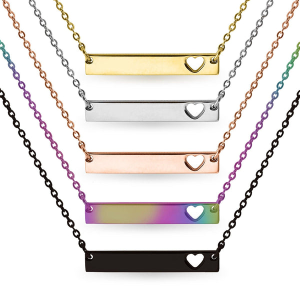 Cutout Heart Bar Polished Stainless Steel Necklace: Black