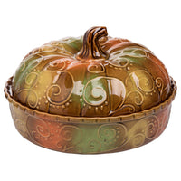 Ceramic 10 in. Brown Harvest Woodland Greens Dish with Lid
