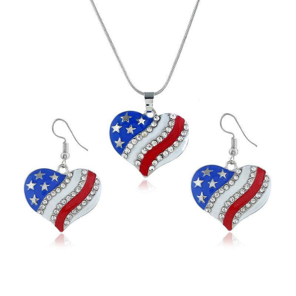 National Flag Heart Earring & Necklace Set
