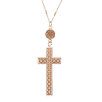 CROSS W/ NATURAL STONE PENDANT CHAIN NECKLACE