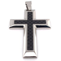 Black Carbon Fiber Cross Stainless Steel Pendant