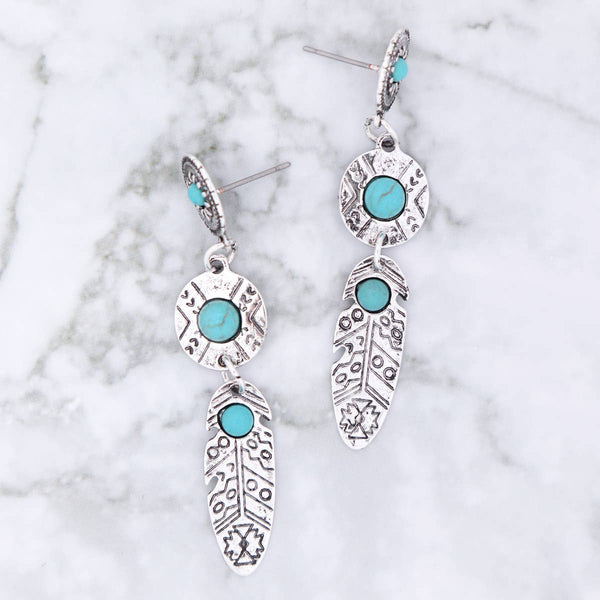 FEATHER DROP TURQUOISE EARRINGS