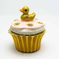 Yellow Duck on Cupcake Trinket Box